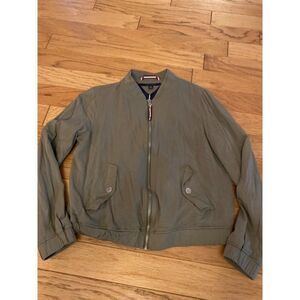 Tommy Hilfiger women's army green zip up bomber jacket snap pockets size small